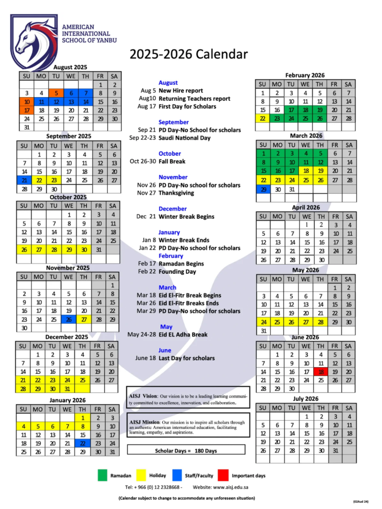 Academic Calendar 2025 - 2026